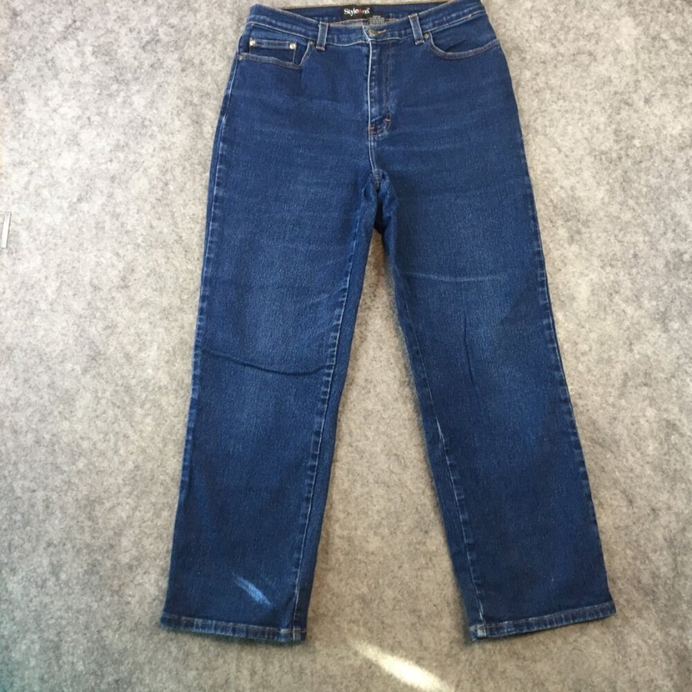 Style Co Jeans 10S Vintage Mid Rise Straight Solid Blue Medium Wash Stretch